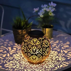 Cross border Exclusive Nordic Style Electroplated Hollow pattern Solar Light Outdoor Camping Courtyard Garden Landscape Light