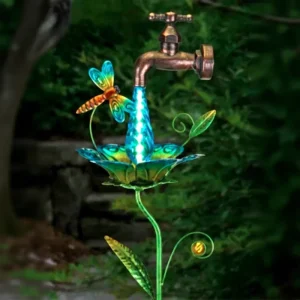 Cross border Solar Powered Pastoral Countryside Iron Water Faucet Ground Plug Light LED Hummingbird Water Feeder Garden