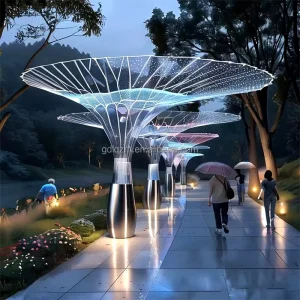 Crystal Canopy Umbrella Landscape Light Stainless Steel LED Mesh RGB Contemporary Park Outdoor Decor Soft Ambient Glow IP65