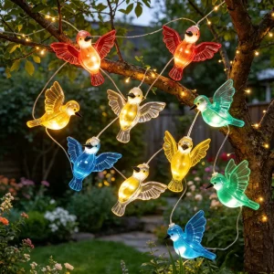 Custom Bird-themed Solar LED Garden Lights Copper Wire String IP65 Outdoor Warm White Small High Brightness 360 Beam Angle