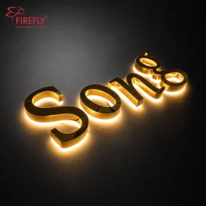 Custom Gold Backlit Channel Letters Mirror Stainless Steel LED Logo Sign Waterproof Outdoor Business Storefront Signage
