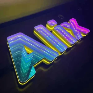 Custom Gradient Color 3D Letter Infinity Mirror RGB LED Abyss Tunnel Light for Trendy Shop Wall Decor