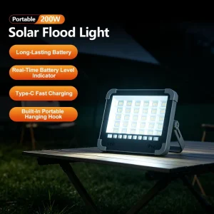 Custom Logo Acceptable 200W Outdoor Abs Glass Type Floodlight Camping Fishing Hand Held Usb Output LED Solar Flood Light
