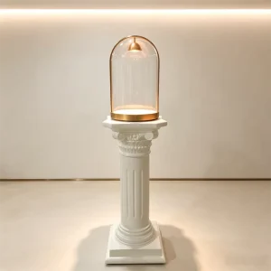 Custom Luxury Roman Pillar Antique Art Gallery Museum Bell Jar Pedestal White Column Vintage Exhibition Glass Dome Display Stand
