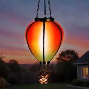 Custom Outdoor Acrylic Flickering Flame Solar Hot Balloon LED Light Source Garden Decoration Hanging Lantern IP44 Rated