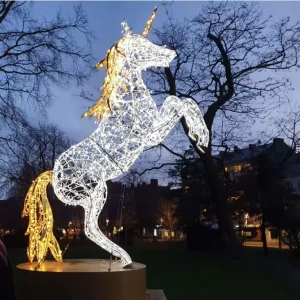 Custom Outdoor Landscape Large 3D LED Lighted Decorative Animals Sculpture Horse Motif String Light Christmas Light Decorations