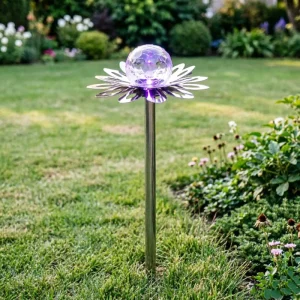 Custom Solar LED Iron Hollow Petal Small Outdoor Modern Garden Decoration Crackle Ball IP65 Rated High Brightness
