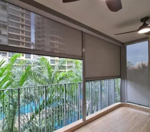 Customizable Built-In Electric Remote-Controlled Waterproof Windproof Motorized Zip Track Roller Blinds for Patios