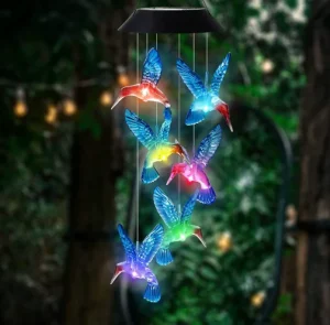Customizable Popular Style Hanging Led Color Changing Solar Power Hummingbird Wind Chimes Solar Garden Lights