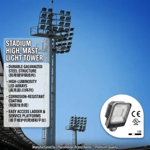 Customize 40m High Mast Lighting Tower Lowering Device Q460 Steel Aluminum LED IP65 Hot Dip Galvanized 10-Year Warranty