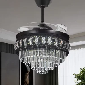 Customize OEM ODM Modern ABS Crystal Cover Retractable 42-Inch LED Dimmable Ceiling Fan Light With Remote Control