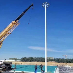 Customized 15m 30m High Mast Lighting Pole Galvanized Steel Construction 160km/h Wind Resistance Warranty
