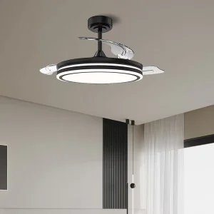 DC Motor ABS Remote Control 6-Speed Bedroom Invisible Ceiling Fan Light 42 Inch