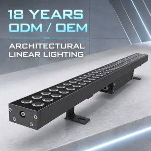 DC24V RGB Wide Profile LED Wall Washer IP65 Honeycomb Screen 6063 Aluminum Toughened Glass Adjustable Support