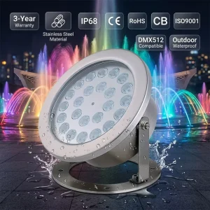DMX512 RGBW LED Fountain Light IP68 Stainless Steel for Musical Dancing Fountains