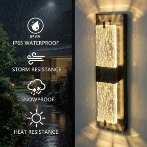 Decor LED Wall Lamp 12W Water Ripple Glass 100 277V 800LM Long Lifespan 16 Inch Aluminum Outdoor Wall Sconce