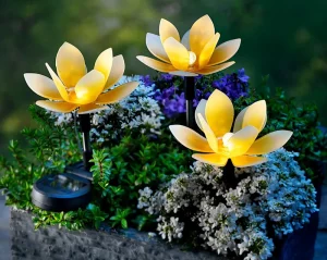 Decoration Garden Solar Stand Light 3PCS Lotus Stakes Statue Led Garden Decoration Light