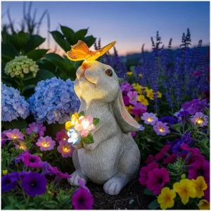 Decorative 3500K Warm White LED Solar Pathway Lights Resin Bunny Garden Ornament for Lawn, Walkway and Driveway with IP65 Rating