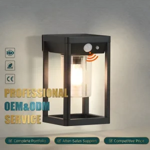 Decorative Black Aluminum Waterproof Motion Sensor Mounted Outdoor Led Solar Wall Bulb Light Square Shape Outdoor Wall Lamps