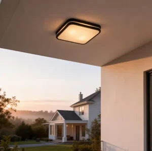 Decorative Die-Cast Aluminum Square Outdoor E27 Ceiling Light with PC Shade for Front Porch
