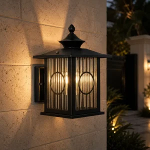 Decorative Outdoor Wall Lantern with Oval Frame and Reeded Glass, Villa Garden Lighting