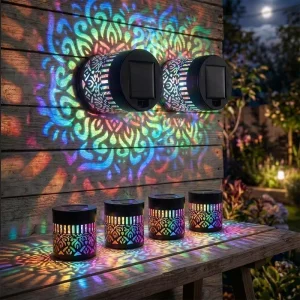 Decorative Solar Mandala Lights Outdoor Waterproof RGB Colorful Wall Light Auto Metal Garden/Patio Wall/Fence Mounting