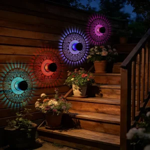 Decorative Solar Mandala Lights Outdoor Waterproof Warm White Wall Light Auto Metal Garden Patio Wall Fence Mounting