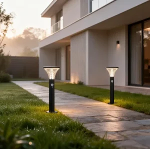 Decorative Stainless Steel LED Solar Powered Waterproof IP44 Garden Light Solar Bollard Lawn Light Lamp 600LM Warm White