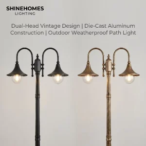 Die-Cast Aluminum Dual-Head Vintage Outdoor Path Light IP65 Weatherproof Rust-Resistant Wide Illumination