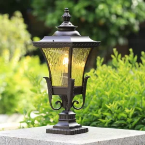 Die-Cast Aluminum LED Landscape Courtyard Wall Post Light with Glass Lampshade, IP65 Waterproof