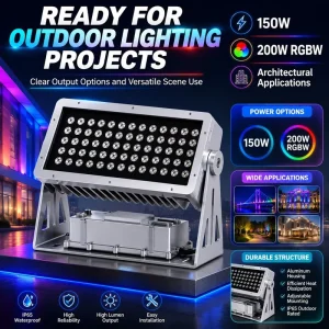 Die-Cast Aluminum RGB LED Flood Light 150W AC100-277V Waterproof Multicolor Flash Strobe Mode Outdoor Park Flood Lamp