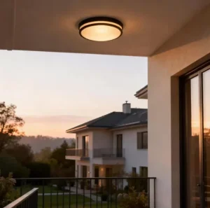Die-Cast Aluminum Waterproof Round Outdoor Ceiling Light, 2 E27, 15W