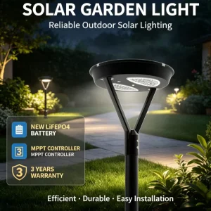 Die Casting Aluminum Round Shape LED Solar Garden Lights High Lumen 150lm/w IP65 Waterproof 30W CRI>70 3-Year Warranty