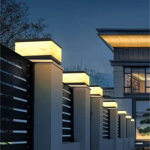 Die casting Aluminum Lamp Body Marble Lampshade IP65 Waterproof E27 LED Decorative Courtyard Wall Solar Pillar Lights