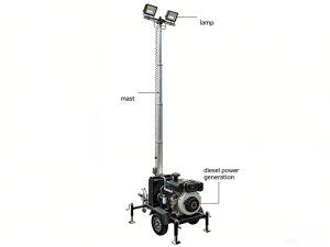 Diesel Light Tower 2x100W Metal Halide High Mast Lighting for Highway Construction and Road Work