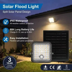 Double Control LED Solar Flood Light with PIR Motion Sensor and Remote Control with 3 Year Warranty for Outdoor Lighting