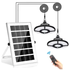 Double Head 2000lm Dimmable Outdoor Indoor LED Solar Powered Pendant Light for Garden Tent 5M Cable