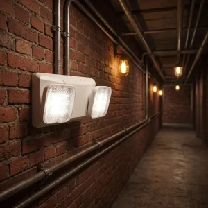 Double-Headed Indoor/Outdoor Fire Emergency LED Light Switch 3W Lithium-Ion ABS Plastic White Exit IP30 3H Ra80 6000K