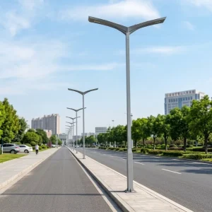 Double Self-Bending Arm Street Light Pole with Custom Height Tapered Curved Arm Road Lighting Pole