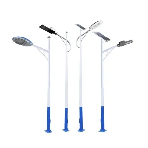Double Single Arms Hot Galvanized Solar Street Pole 4m-9m Smart Pole with 180km/h Galvanized Steel Street Light Pole