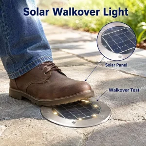 Drive-over Heavy Duty Solar Powered LED Inground Light IP67 Stainless Steel Recessed Deck Lamp for Driveway Garden Landscape