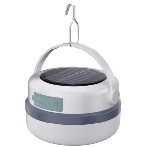 Dual-Charge Solar Camping Lamp with Removable Rechargeable Battery, Metal Hook Handle, USB-C, Hanging Tent Light