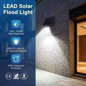 Durable 10W 1500lm Solar Flood Light IP65 Waterproof Anti-UV V0 Fireproof Security Lamp for Outdoor Garden Patio