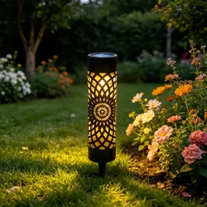 Durable Metal Solar Powered Pathway Light IP44 Waterproof Geometric Design Stake Lamp for Yard Driveway Landscape Lighting