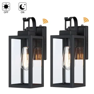 Dusk to Dawn Black Outdoor Wall Lights Clear Glass Farmhouse Waterproof Exterior Light Fixtures Wall Mount 2PK Garage Patio