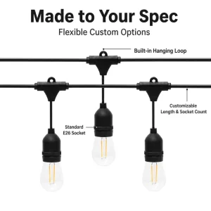ETL Certified 120V SJTW E26 String Lights, Weatherproof Daisy Chain Patio Light String for Outdoor Commercial Decor