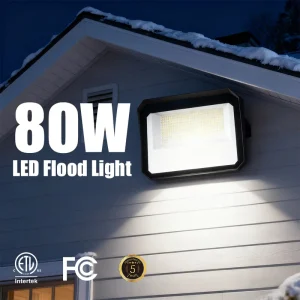 ETL DLC Outdoor LED Floodlight Adjustable Power 40W 60W 80W 3CCT Glass Lens IP65 Waterproof Commercial & Industrial Lighting