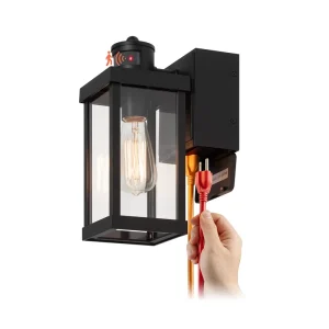 ETL Listed 12″ Outdoor Motion Sensor Porch Wall Lights with Built in GFCI Outlet Dusk to Dawn Outside Lights for House