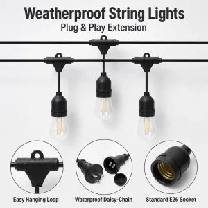 ETL Listed SJTW String Lights 120V E26 Weatherproof Patio Outdoor Hanging Lights Factory Garden