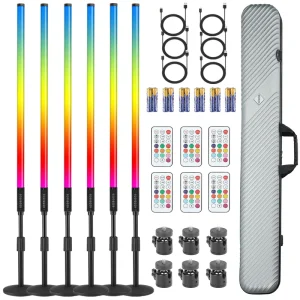 EU Warehouse 6 Sets 4ft 5000mAh RGB LED Tube Light Bar Stand with Case for Studio Party DJ Setup Stage Lighting